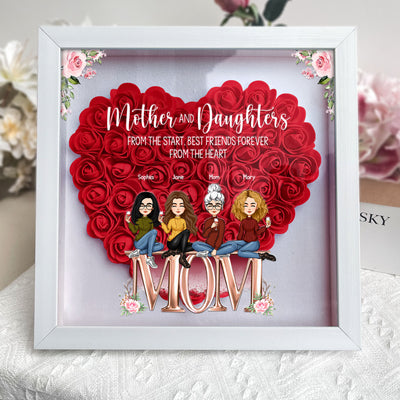 Mother And Daughters Best Friends From The Heart - Personalized Flower Shadow Box