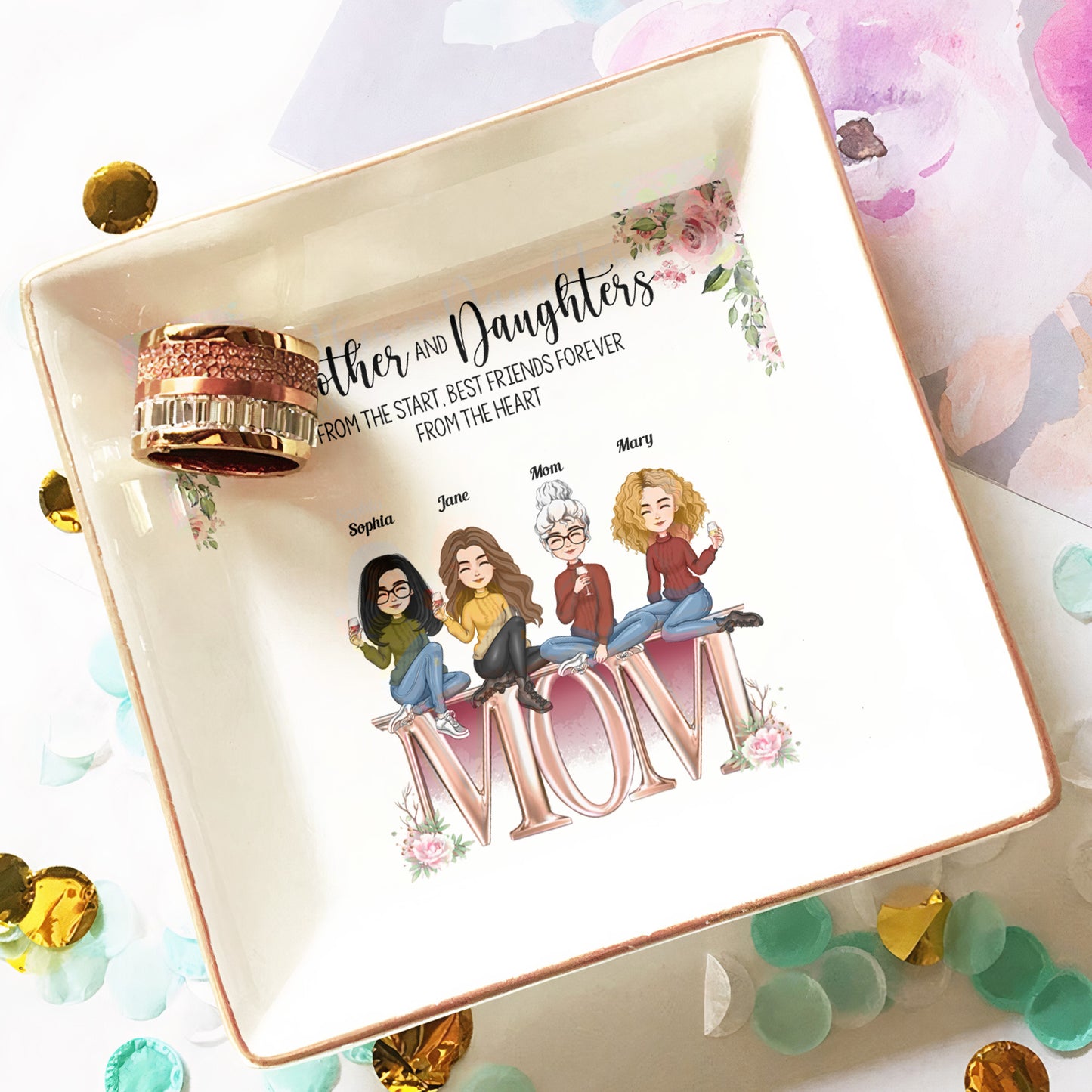 Mother And Daughters Best Friends From The Heart - Personalized Jewelry Dish