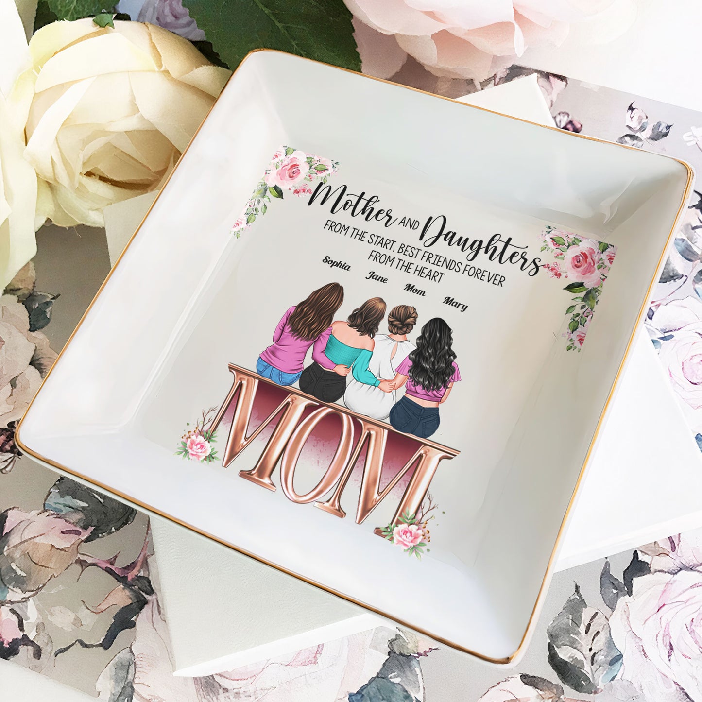 Mother And Daughters Best Friends From The Heart Ver 2 - Personalized Jewelry Dish