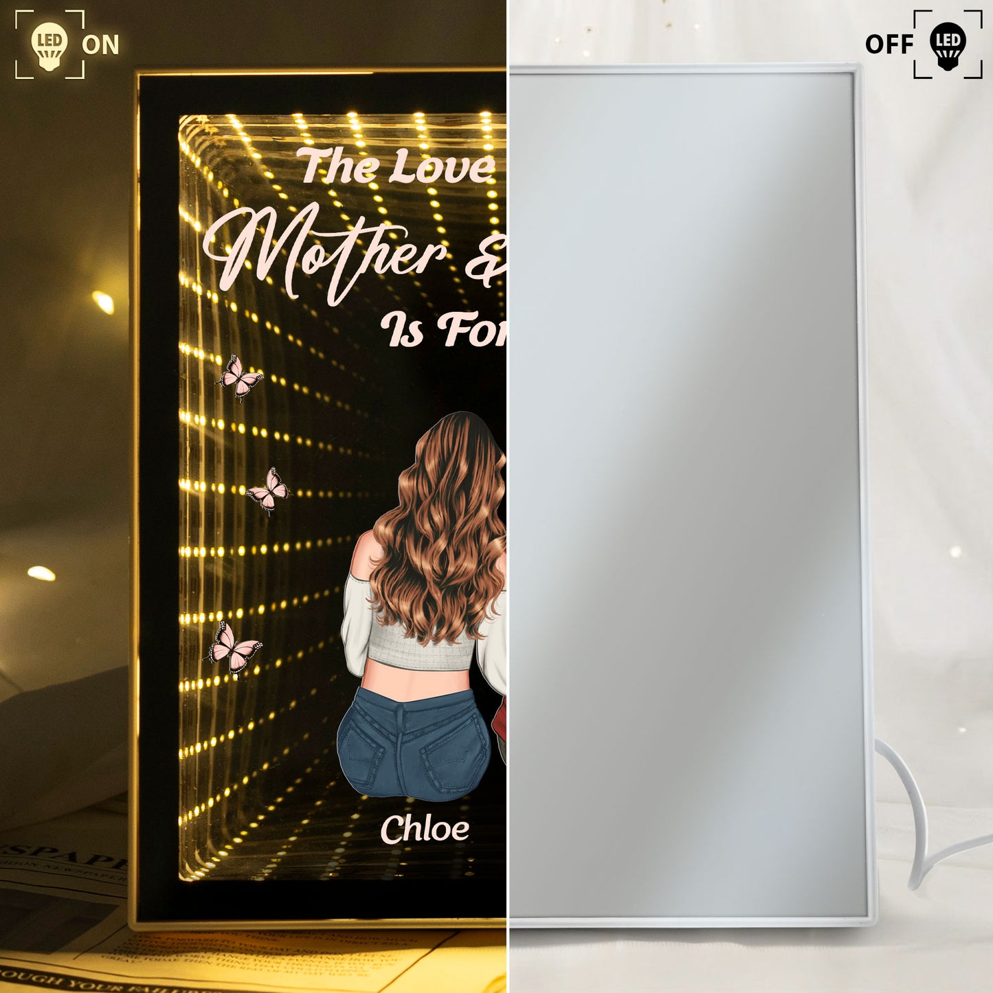 Mother And Daughters, Sons Forever Linked Together - Personalized Infinity Mirror Light Box