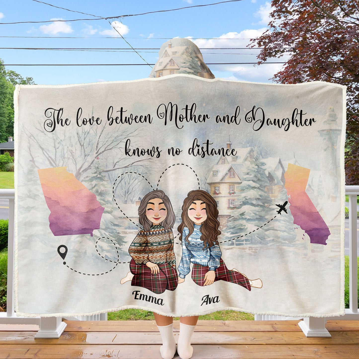 Mother Daughter Love Knows No Distance - Personalized Wearable Hooded Blanket