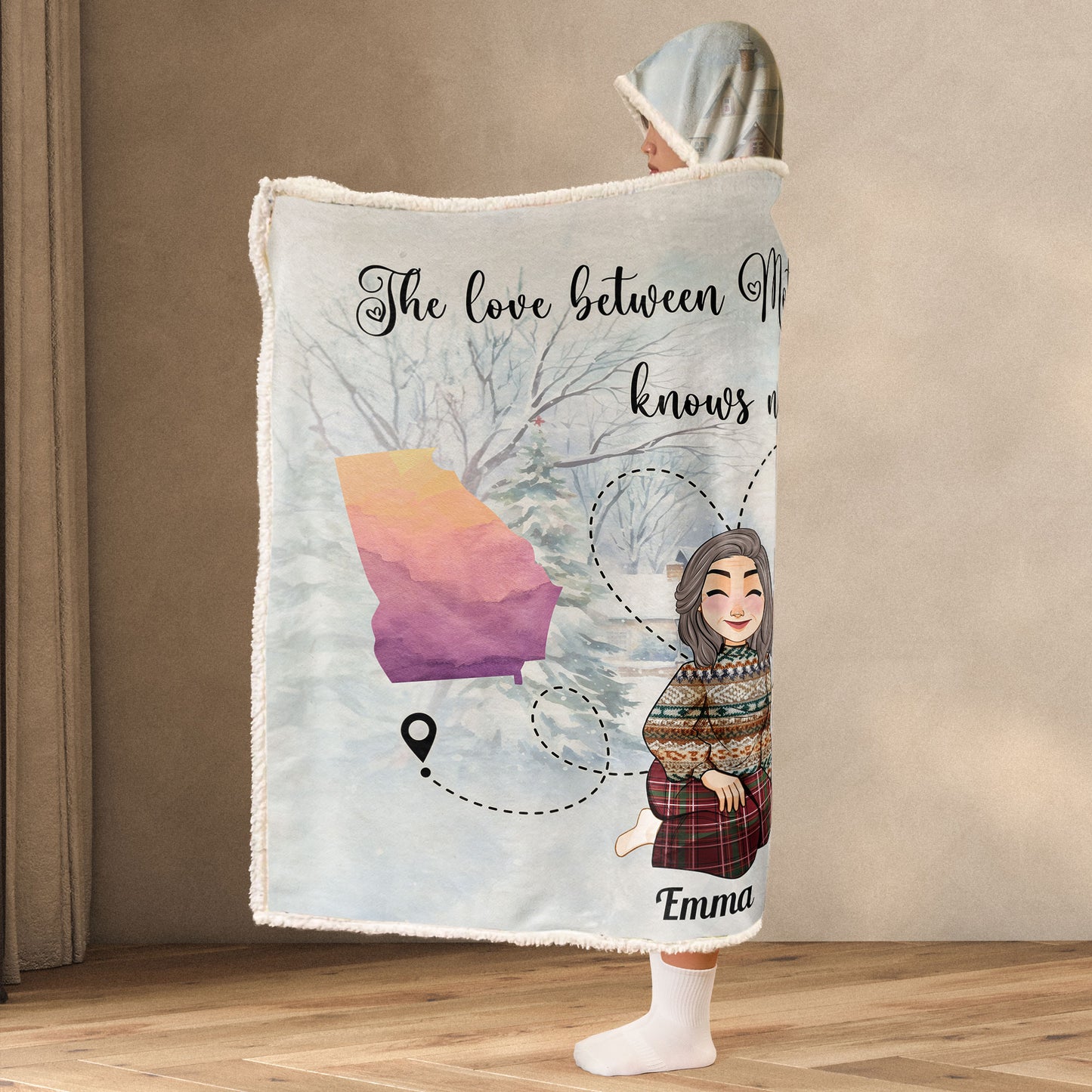 Mother Daughter Love Knows No Distance - Personalized Wearable Hooded Blanket