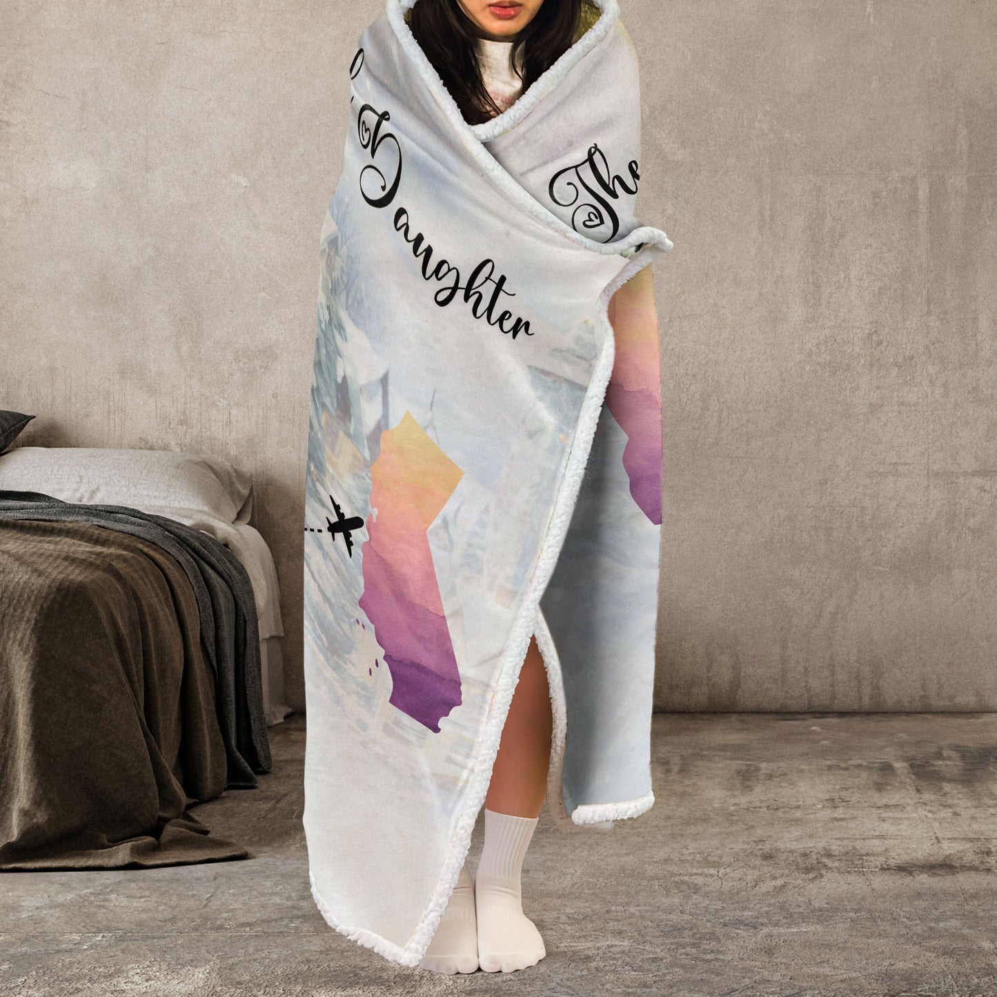 Mother Daughter Love Knows No Distance - Personalized Wearable Hooded Blanket