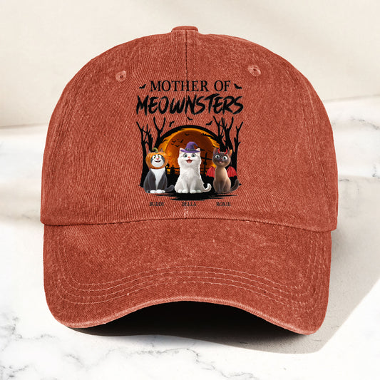 Mother Of Meownsters - Personalized Distressed Denim Cap