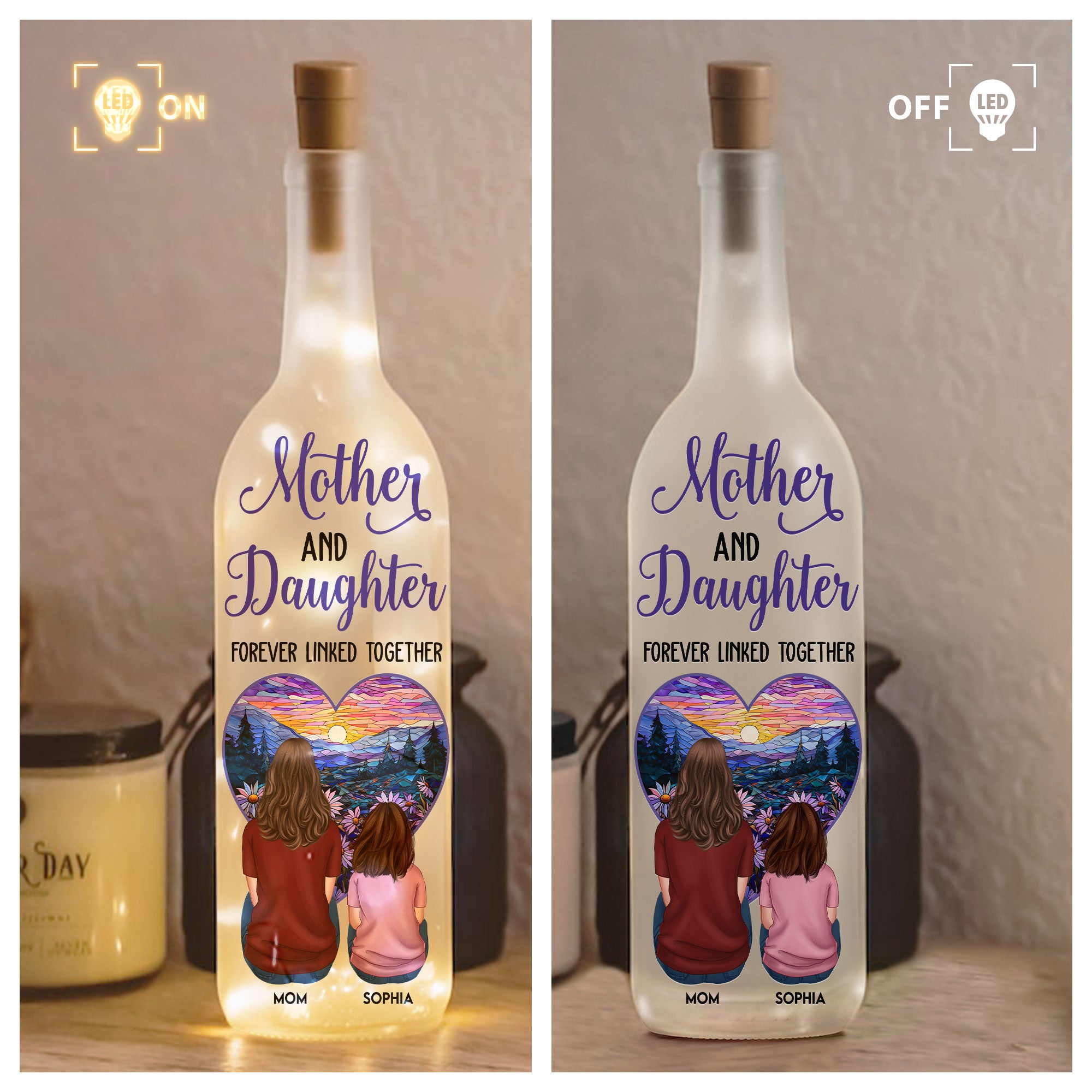 Mother & Children - Linked Together - Personalized Bottle Lamp