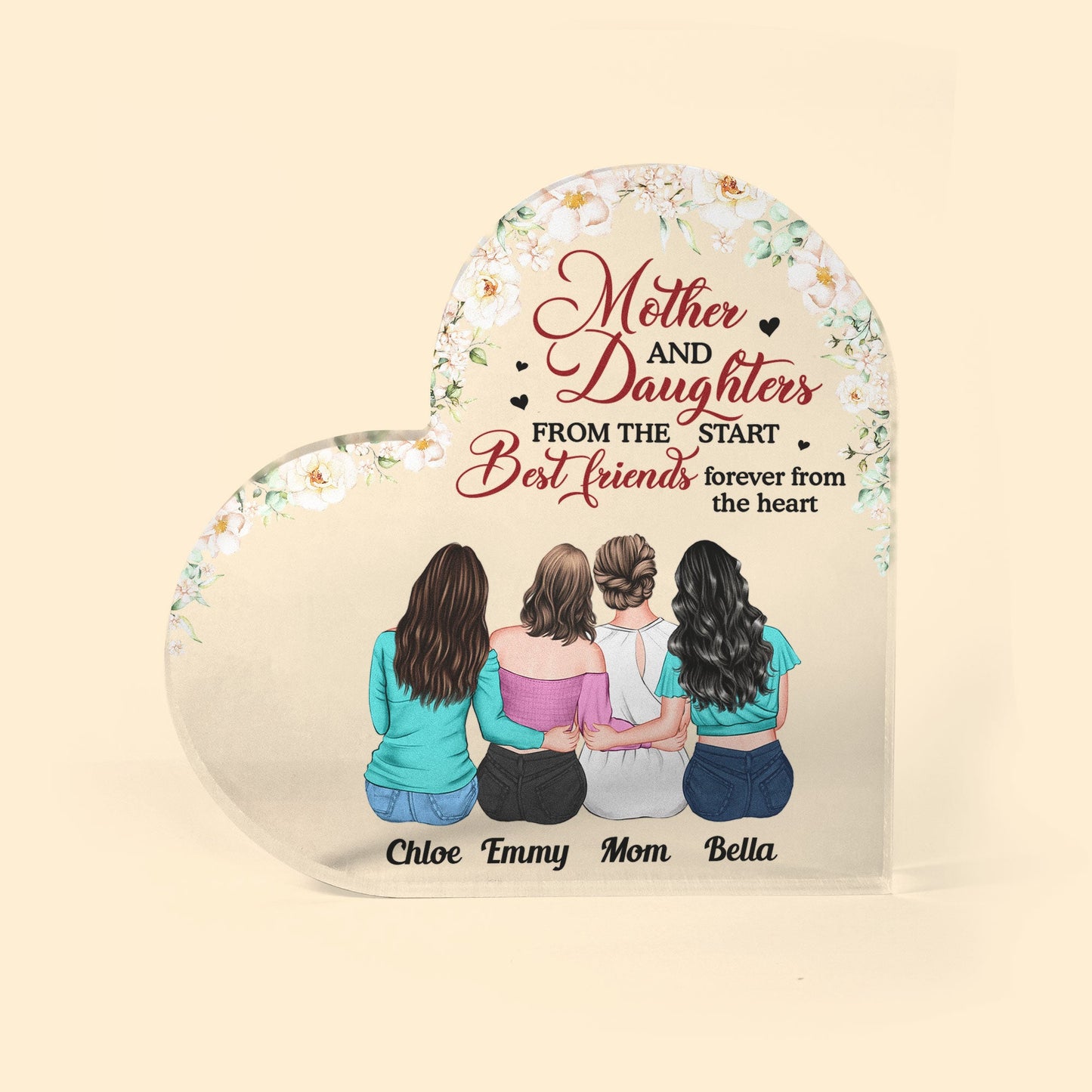 Mother & Daughter - BFF From The Heart- Personalized Heart Shaped Acrylic Plaque - Heartwarming, Mother's Day Gift For Mom, Mama, Mother- From Daughter