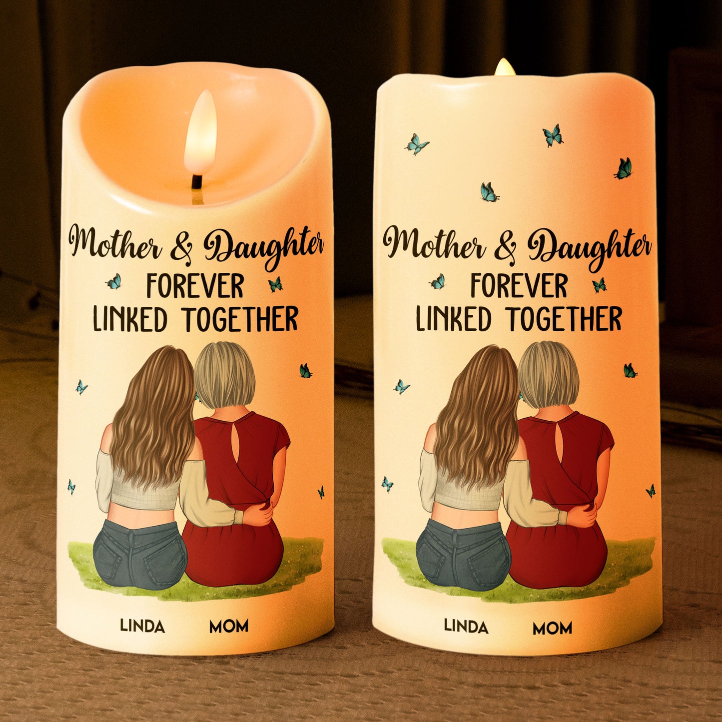 Mother & Daughter Forever Linked Together - Personalized LED Candle