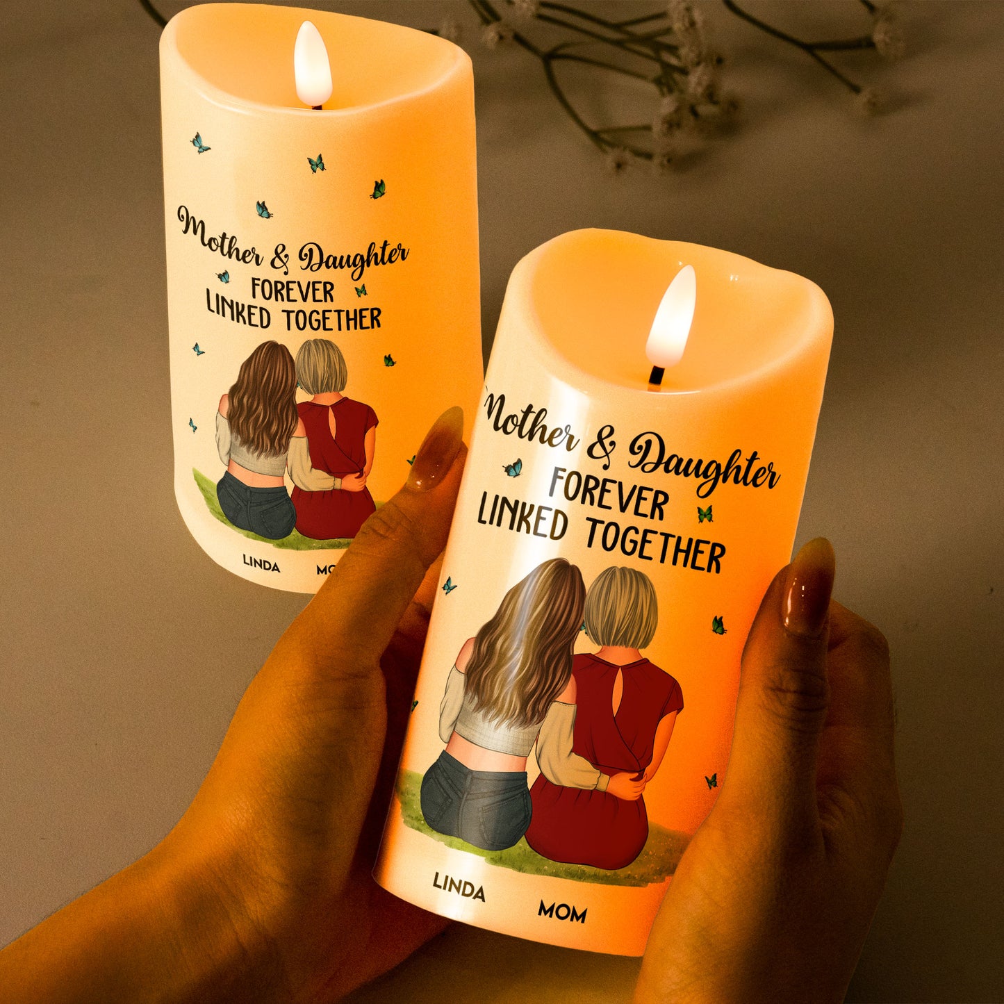 Mother & Daughter Forever Linked Together - Personalized LED Candle