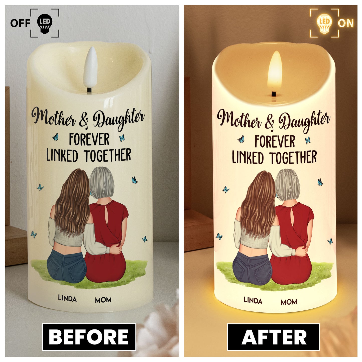 Mother & Daughter Forever Linked Together - Personalized LED Candle