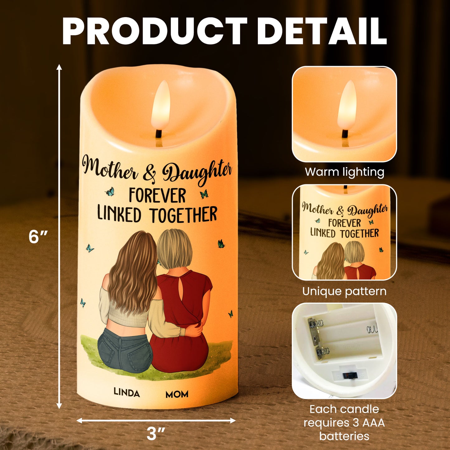 Mother & Daughter Forever Linked Together - Personalized LED Candle