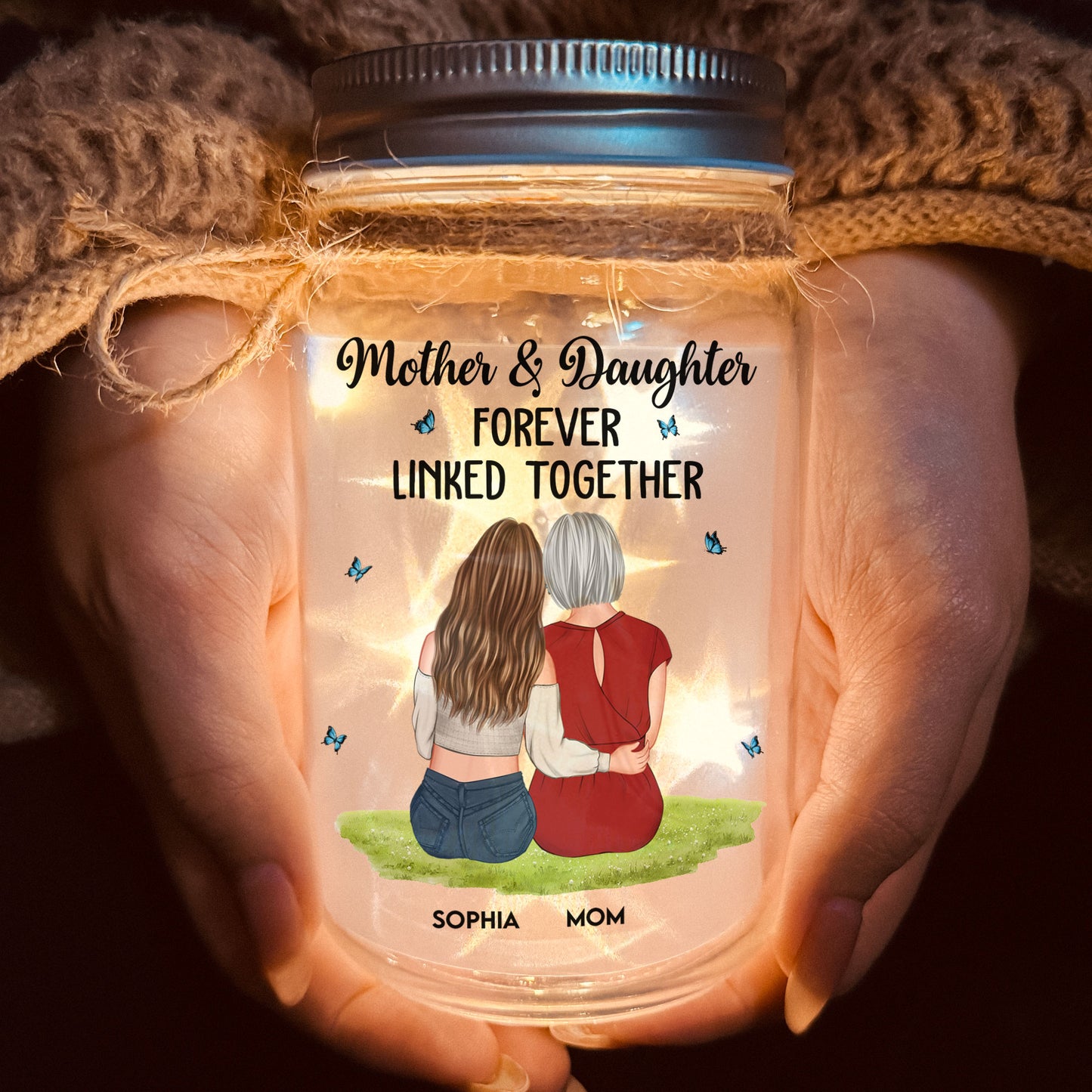 Mother & Daughter Forever Linked Together - Personalized Mason Jar Light