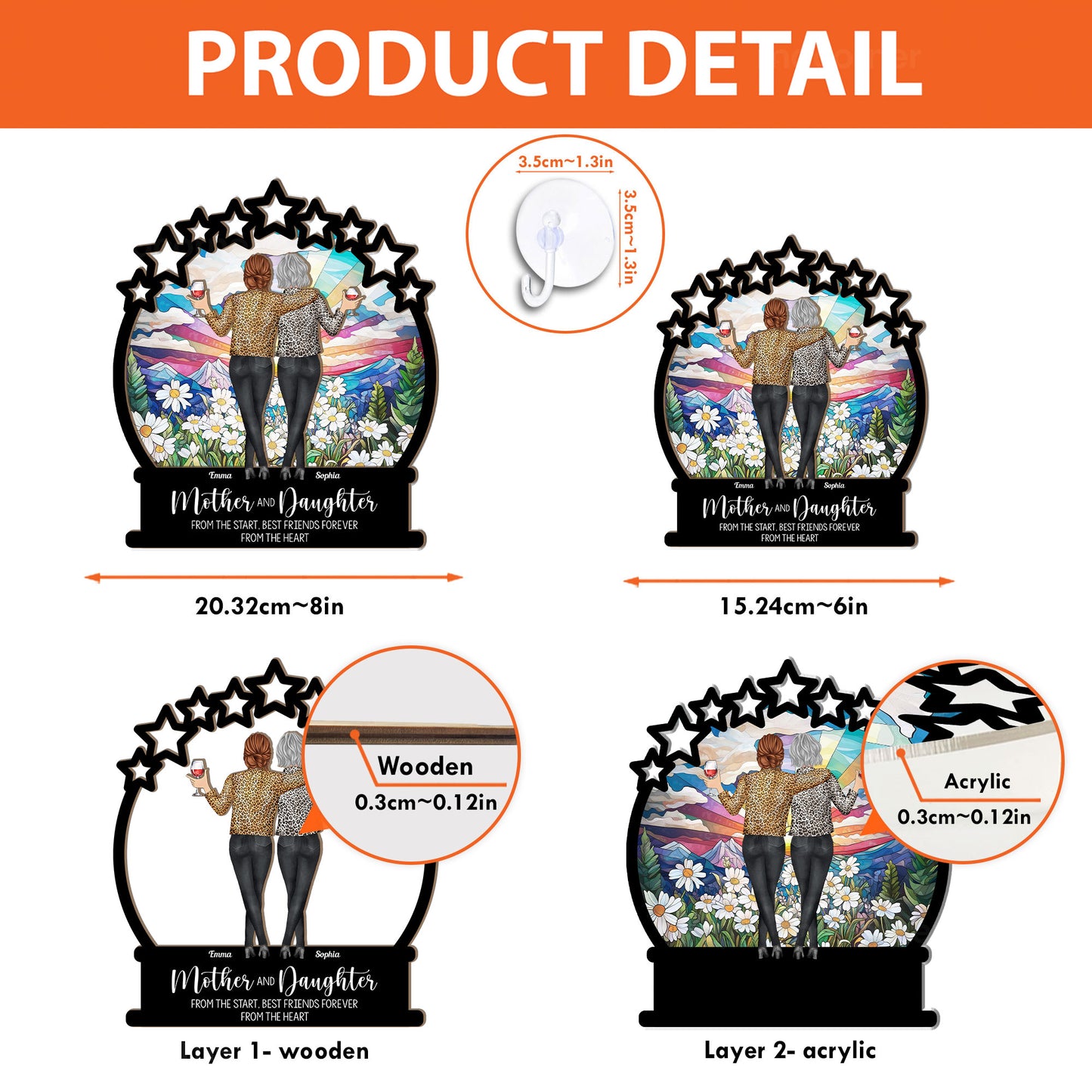 Mother & Daughter Gift - BFF From The Heart - Personalized Window Hanging Suncatcher Ornament