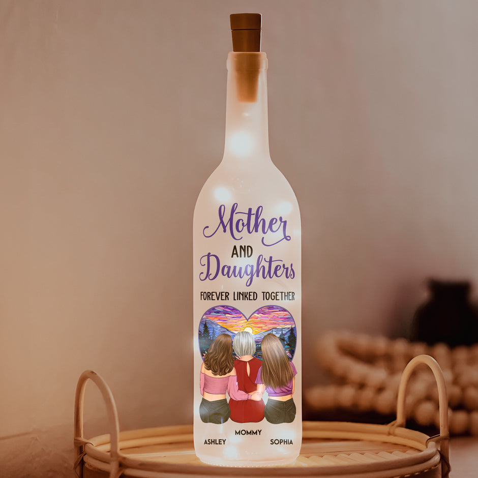 Mother And Daughter, Linked For Life - Family Personalized Custom Mason Jar Light - Gift For Mom, Daughter