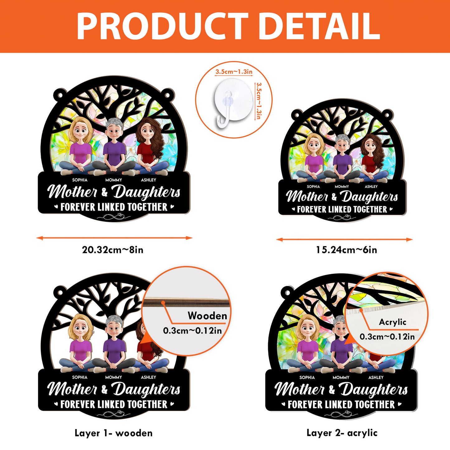 Mother & Daughter - Linked Together - Personalized Window Hanging Suncatcher Ornament