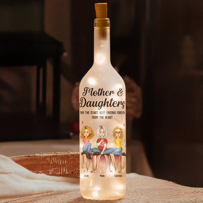 Mother & Daughters Best Friends Forever From The Heart - Personalized Bottle Lamp