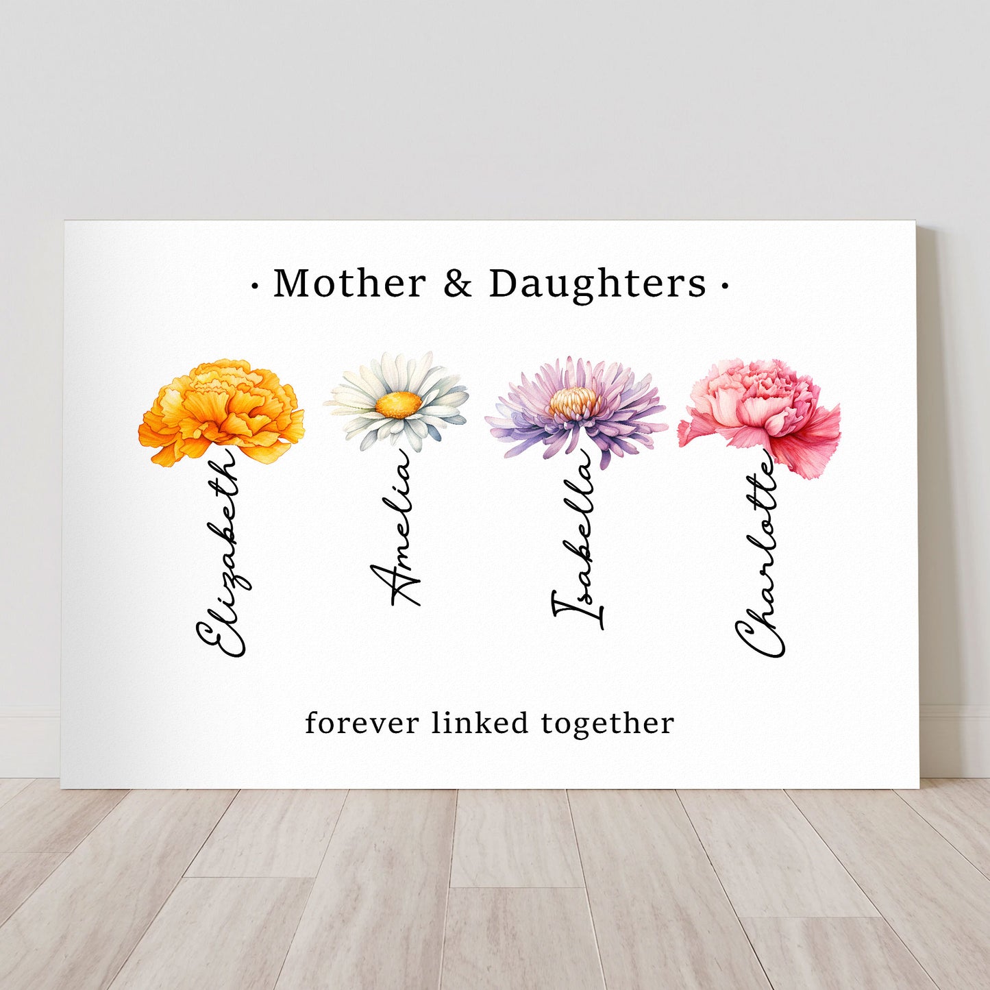 Mother & Daughters Forever Linked Together Birth Flowers - Personalized Poster