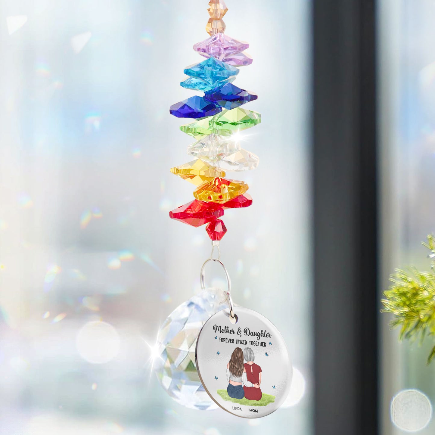 Mother & Daughters Forever Linked Together - Personalized Ball Prism Suncatcher