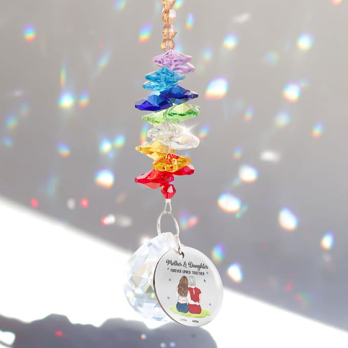 Mother & Daughters Forever Linked Together - Personalized Ball Prism Suncatcher