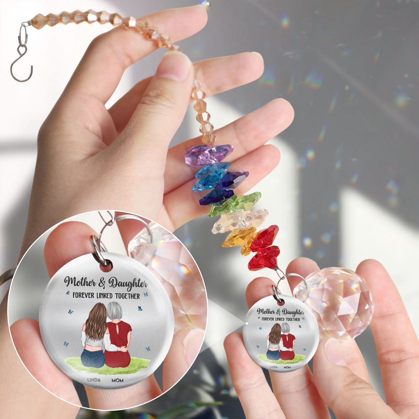 Mother & Daughters Forever Linked Together - Personalized Ball Prism Suncatcher