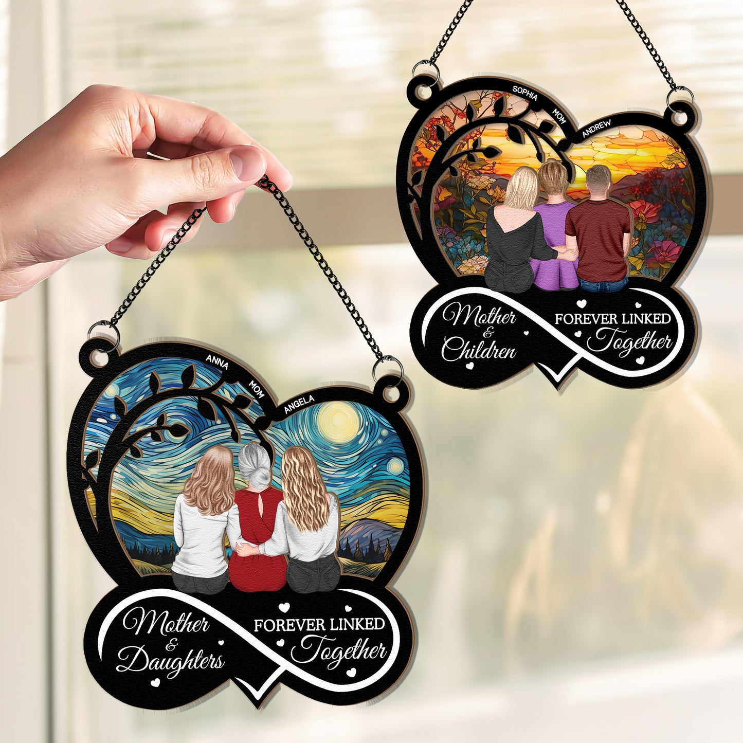 Mother & Daughters Forever Linked Together - Personalized Window Hanging Suncatcher Ornament
