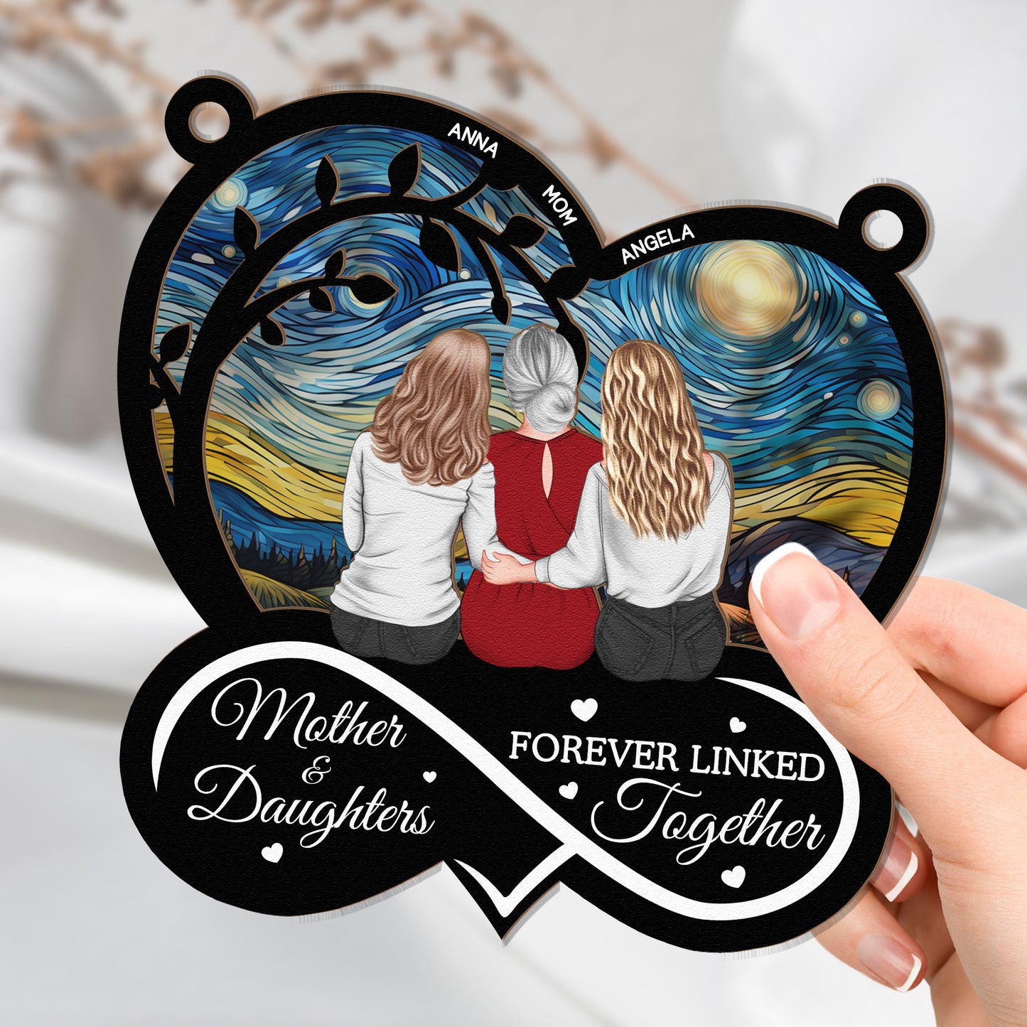 Mother & Daughters Forever Linked Together - Personalized Window Hanging Suncatcher Ornament