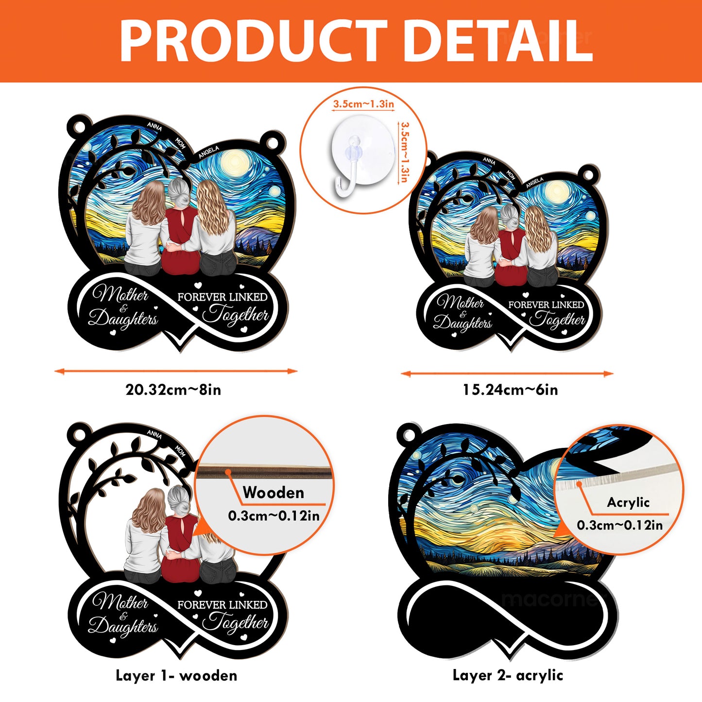 Mother & Daughters Forever Linked Together - Personalized Window Hanging Suncatcher Ornament