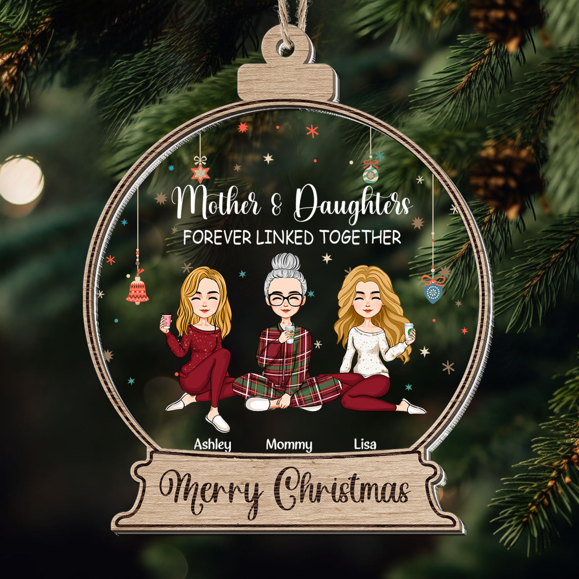 Personalized Ornament - Xmas 2021 - Mother and Daughters Forever Linked  Together (M)