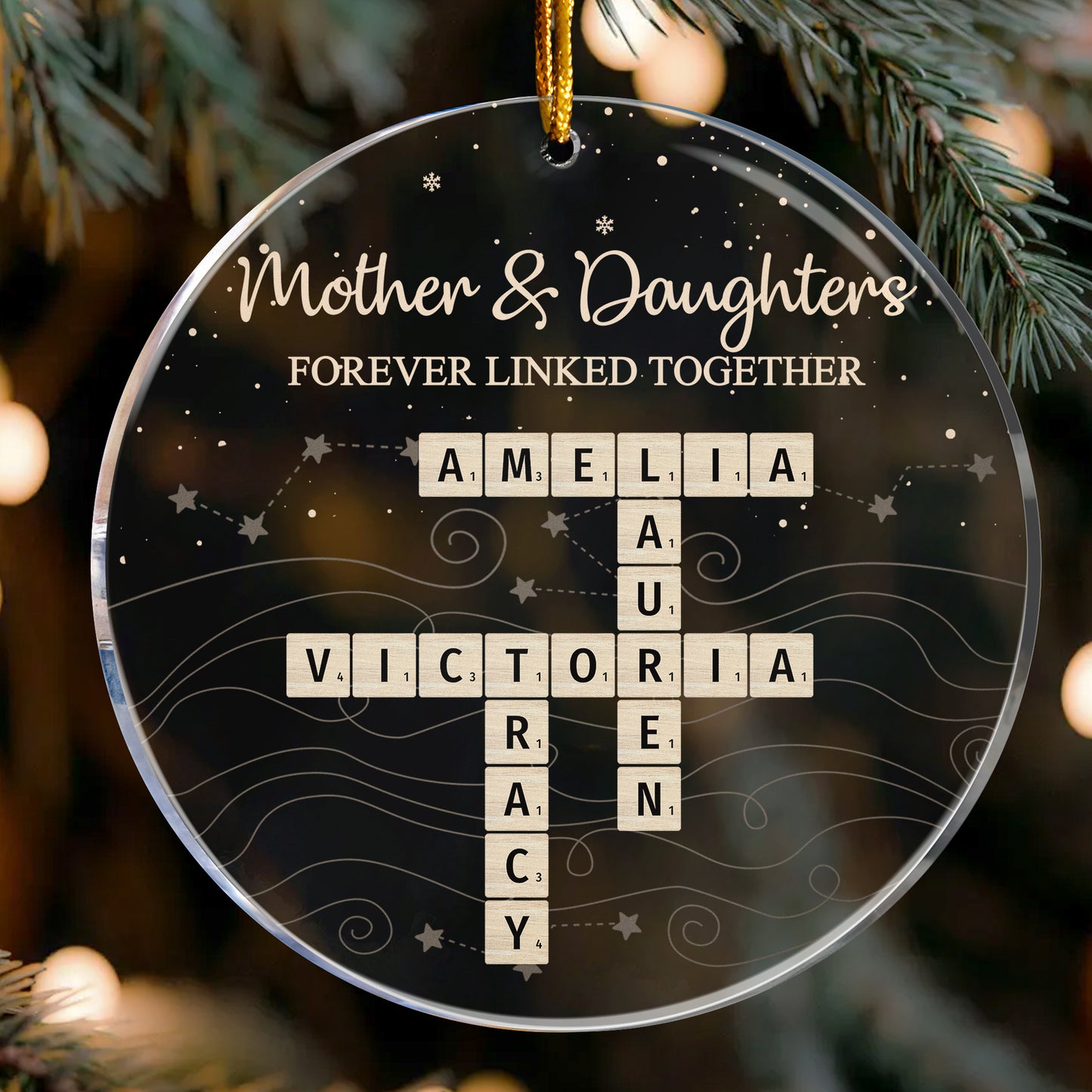 Mother & Daughters Forever Linked Together Scabble - Personalized Acrylic Ornament