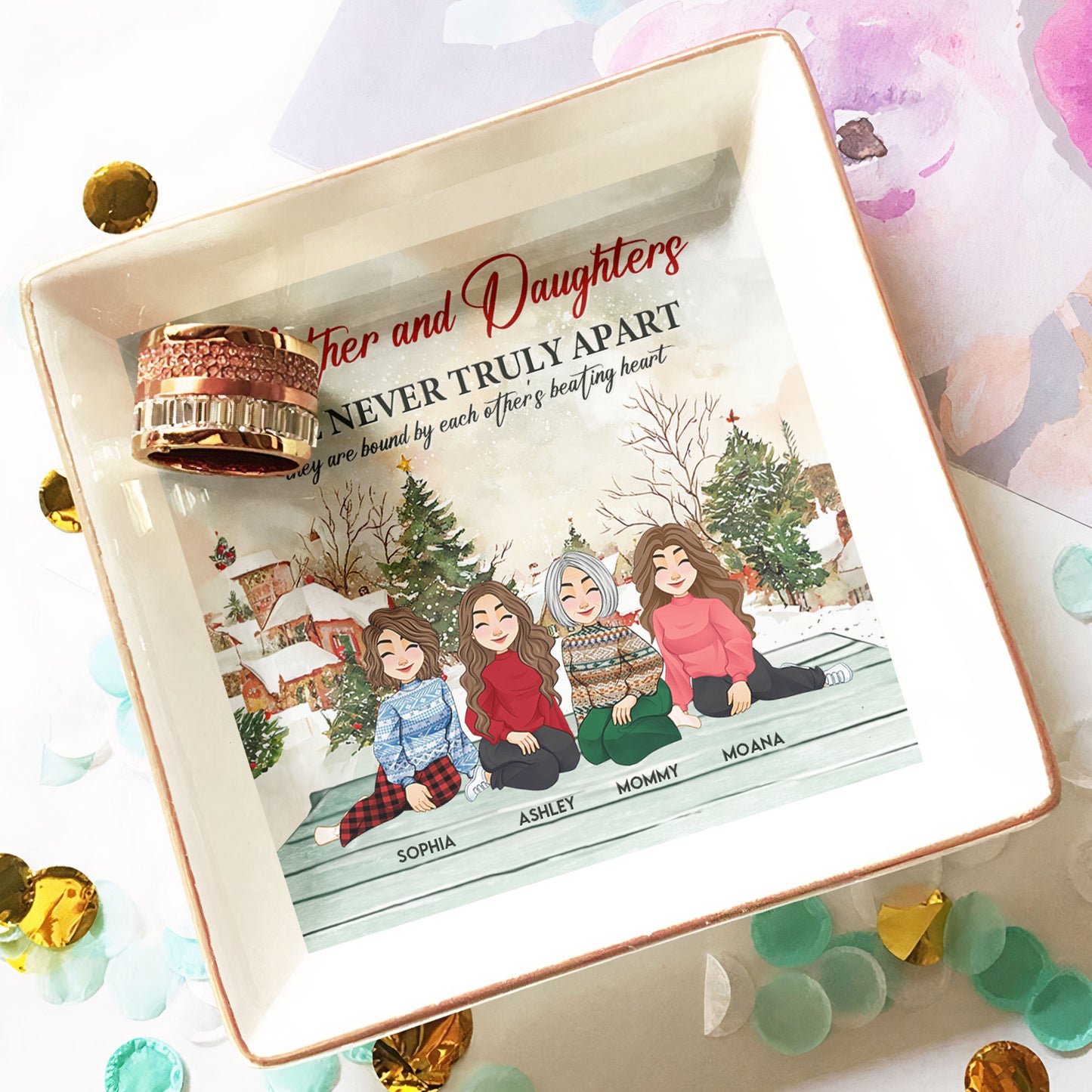 Mother & Daughters, Never Truly Apart - Personalized Jewelry Dish