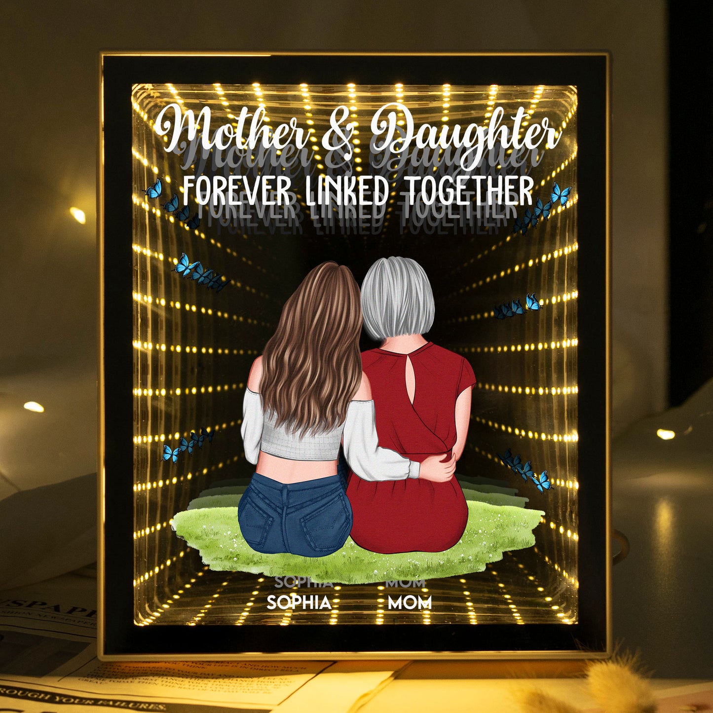 Mother-And-Daughter-Forever-Linked-Together-Personalized-Infinity--Mirror- Light- Box 1