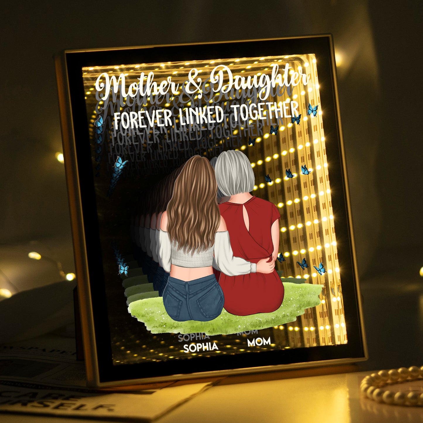 Mother-And-Daughter-Forever-Linked-Together-Personalized-Infinity--Mirror- Light- Box 2
