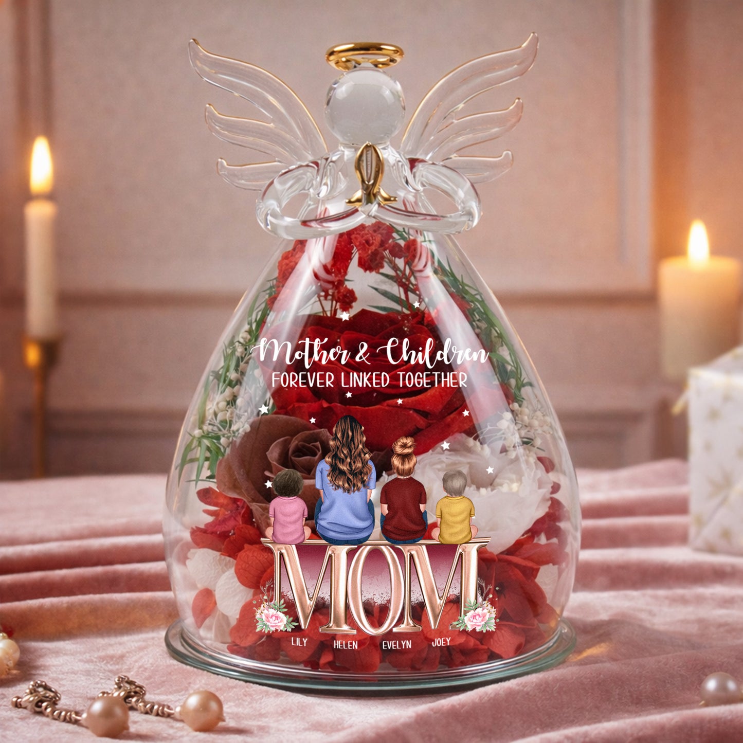 Mother-&-Children-Forever-Linked-Together-Personalized-Flower-In-Glass-Angel-Figurines-2