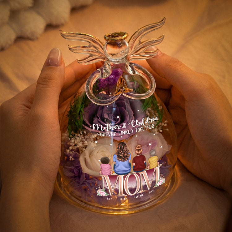 Mother-&-Children-Forever-Linked-Together-Personalized-Flower-In-Glass-Angel-Figurines-3