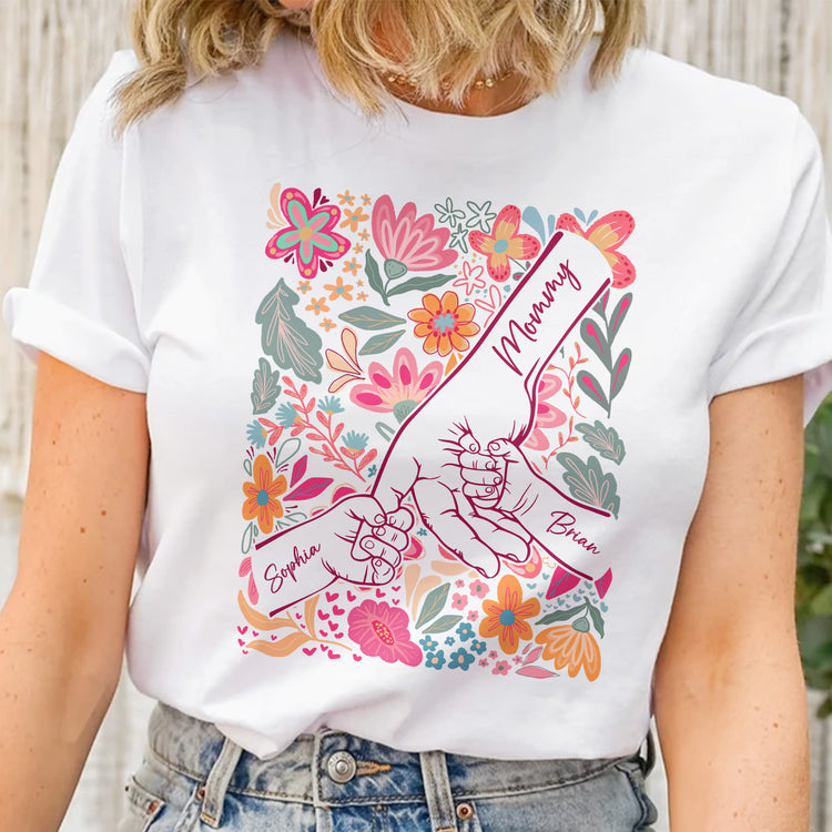 Mother-&-Children-Holding-Hands-Floral-Shirt-Gift-For-Mom-Wife-Grandma-Personalized-Shirt-1