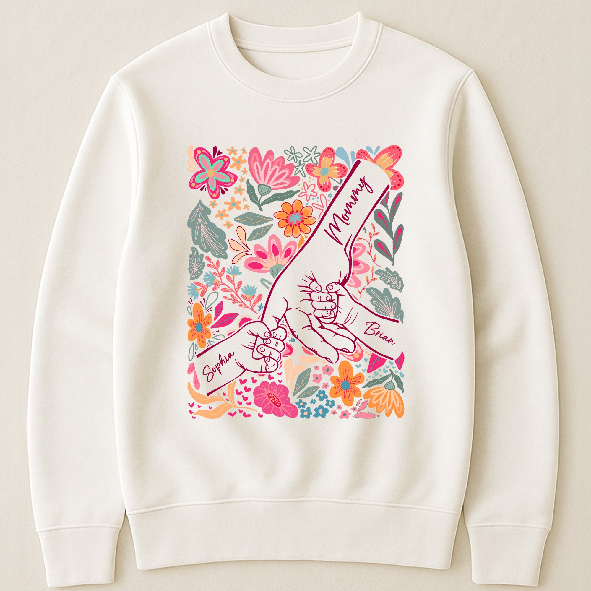 Mother-&-Children-Holding-Hands-Floral-Shirt-Gift-For-Mom-Wife-Grandma-Personalized-Shirt-3