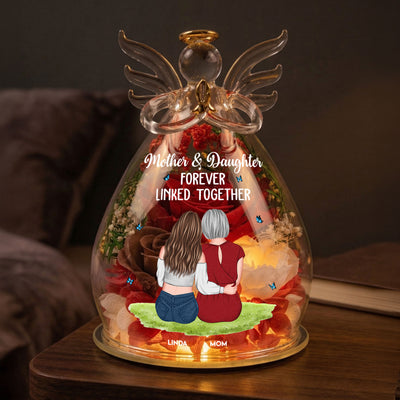 Mother & Daughter Forever Linked Together - Personalized Flower In Glass Angel Figurines