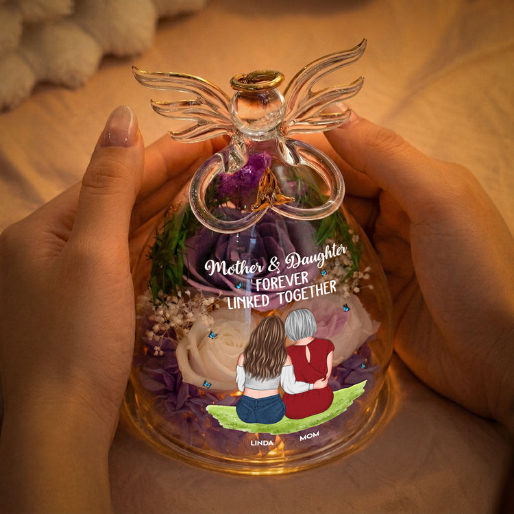 Mother-&-Daughter-Forever-Linked-Together-Personalized-Flower-In-Glass-Angel-Figurines-3