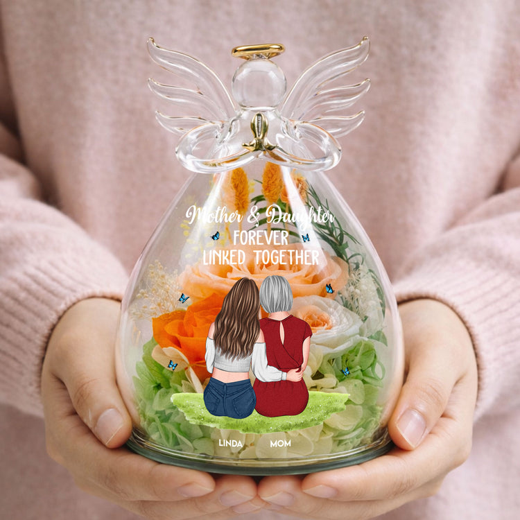 Mother-&-Daughter-Forever-Linked-Together-Personalized-Flower-In-Glass-Angel-Figurines-6