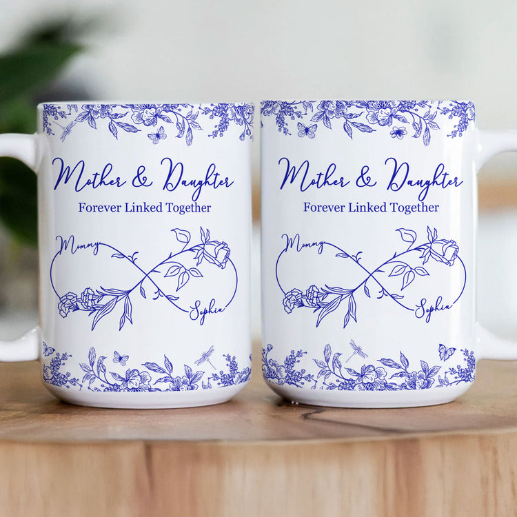 Mother-Daughter-Forever-Linked-Together-Toile-De-Jouy-Birth-Flower-Personalized-Mug-3