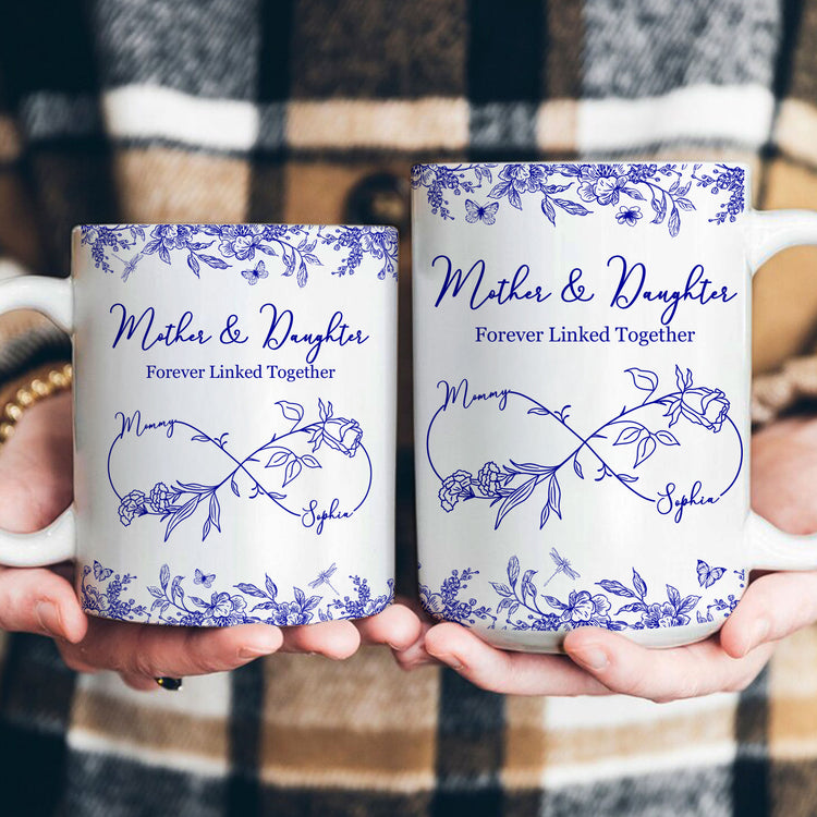Mother-Daughter-Forever-Linked-Together-Toile-De-Jouy-Birth-Flower-Personalized-Mug-4