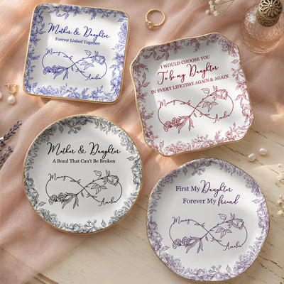 Mother & Daughter Forever Linked Together Toile De Jouy - Personalized Jewelry Dish