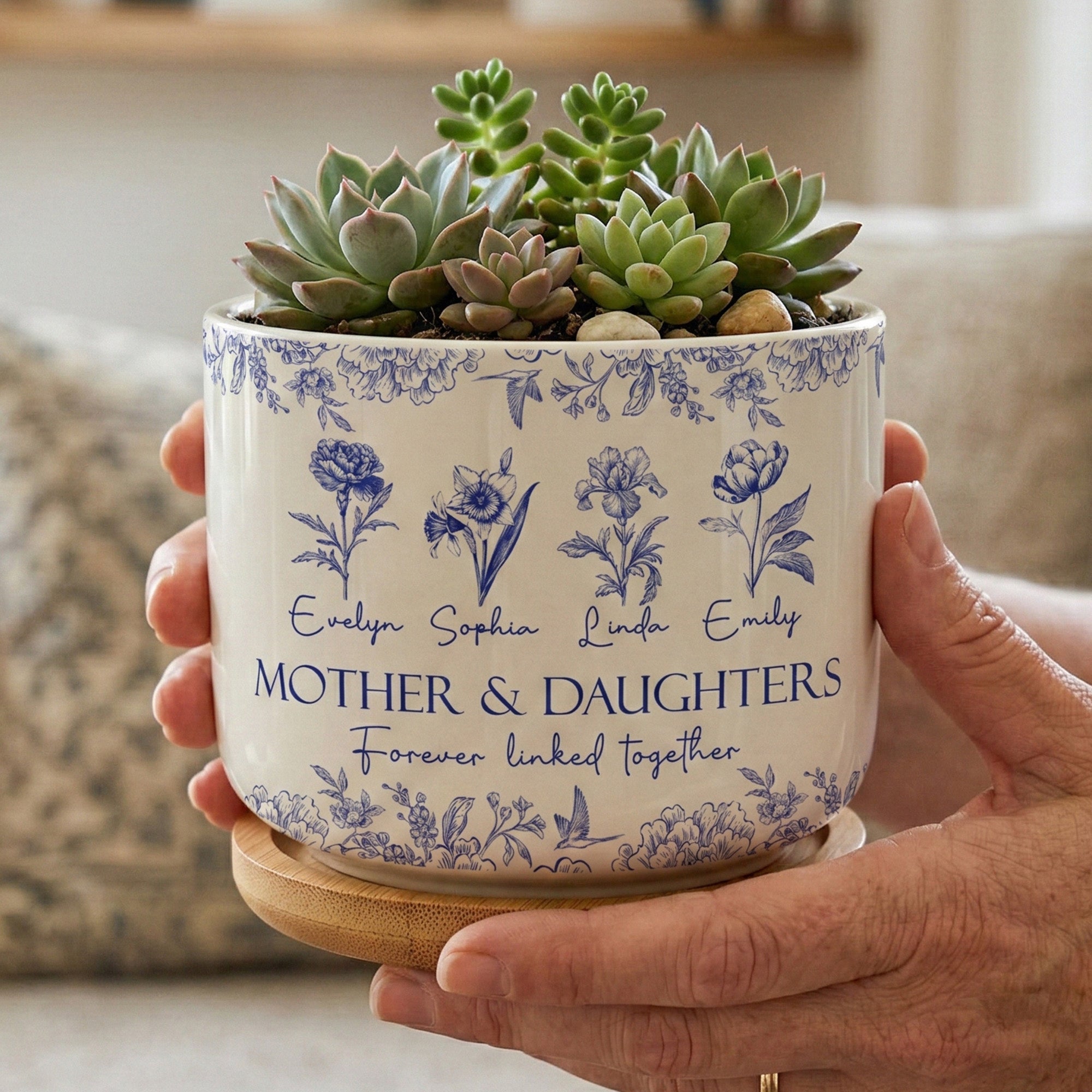 Mother-&-Daughters-Forever-Linked-Together-Birth-Flower-Personalized-Ceramic-Plant-Pot-1