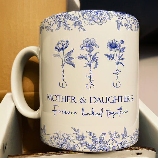 Mother-&-Daughters-Forever-Linked-Together-Birth-Flower-Personalized-Mug-1