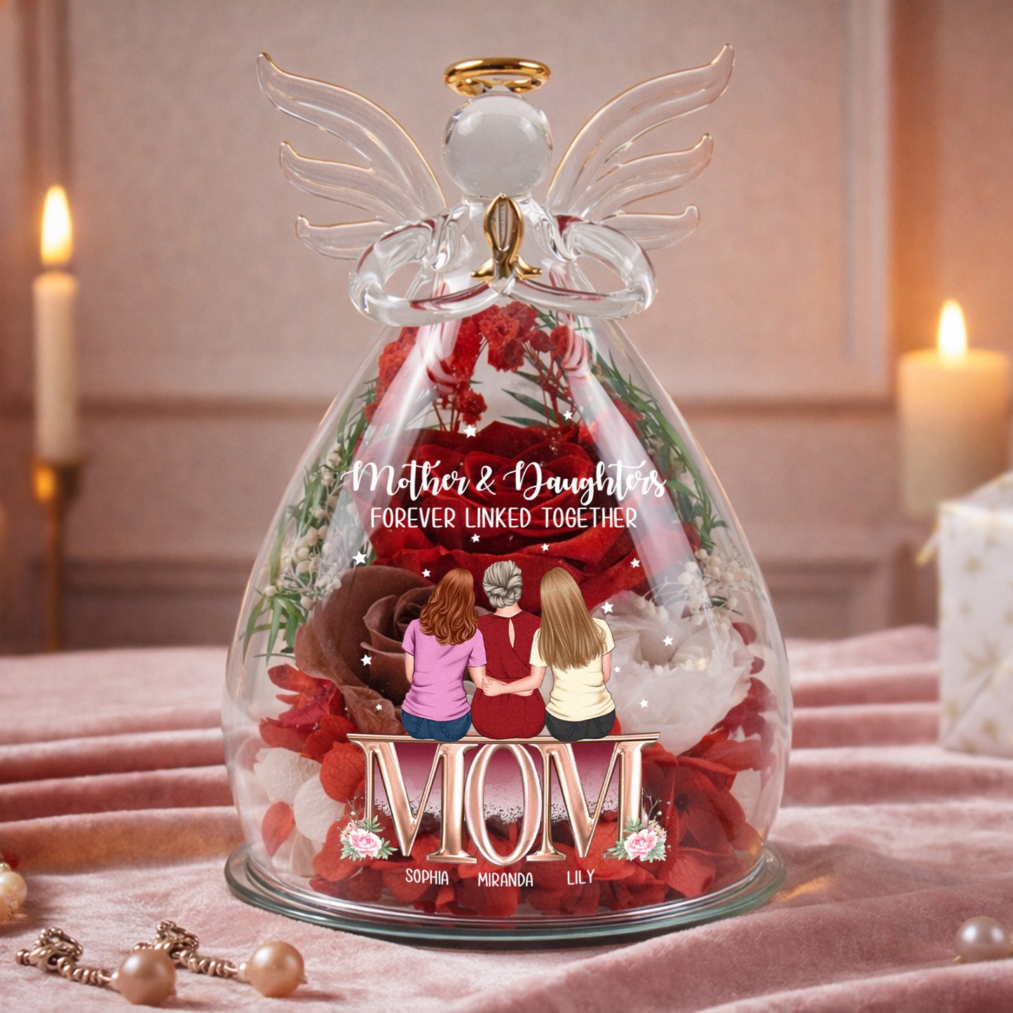Mother-&-Daughters-Forever-Linked-Together-Personalized-Flower-In-Glass-Angel-Figurines-2