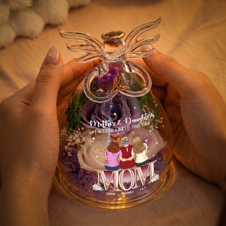 Mother-&-Daughters-Forever-Linked-Together-Personalized-Flower-In-Glass-Angel-Figurines-3