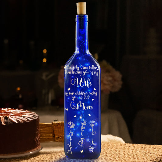 Mother's Day Gift From Husband - Having You As Our Children's Mom - Personalized Blue Bottle Lamp