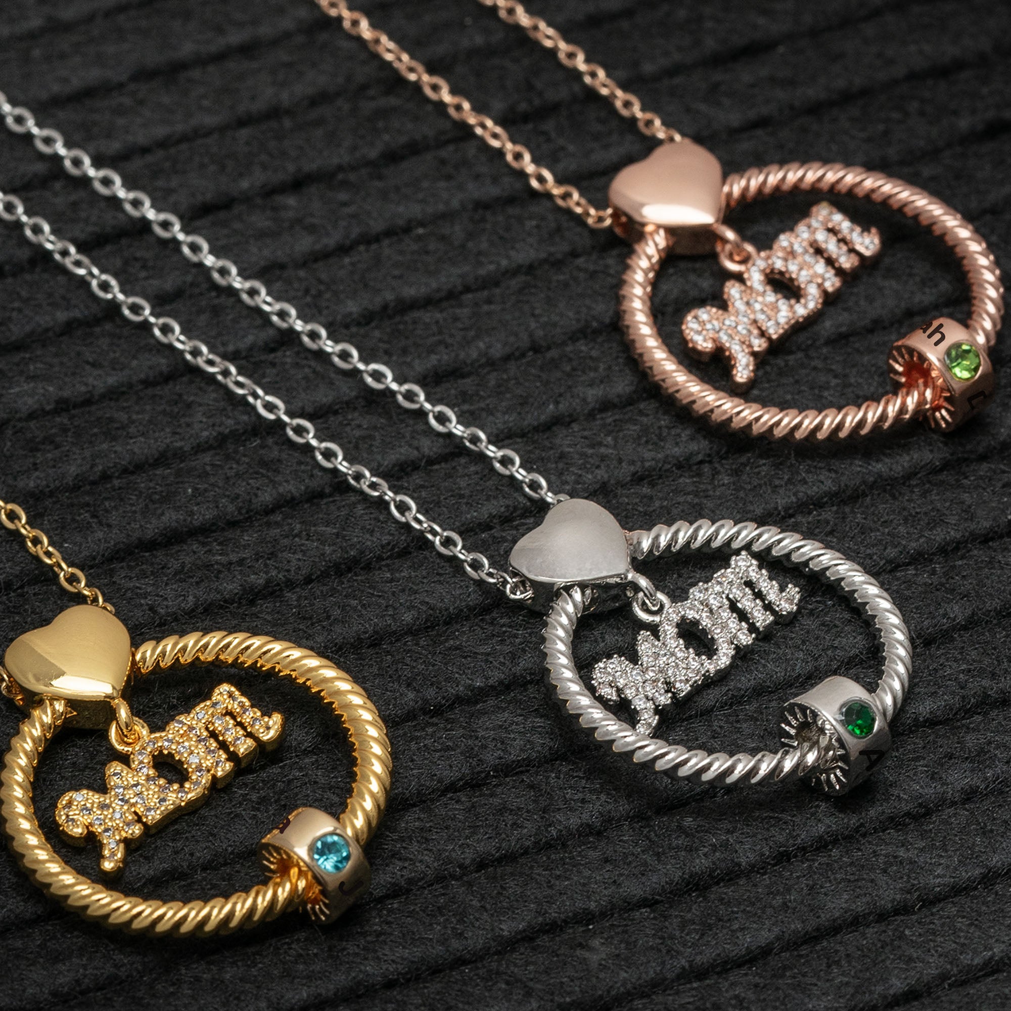 Mother's Day Gift Engraved Names - Personalized Circle Pendant With Birthstone Beads Necklace