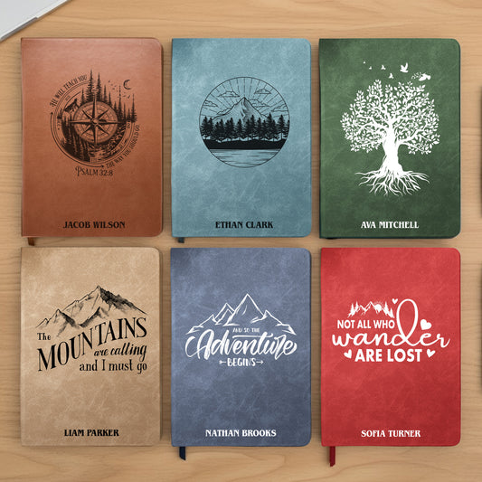 Mountain Adventure, Wanderlust, Tree Of Life - Personalized Leather Journal