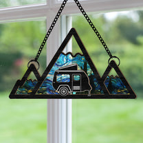 Mountain Camping - Personalized Window Hanging Suncatcher Ornament