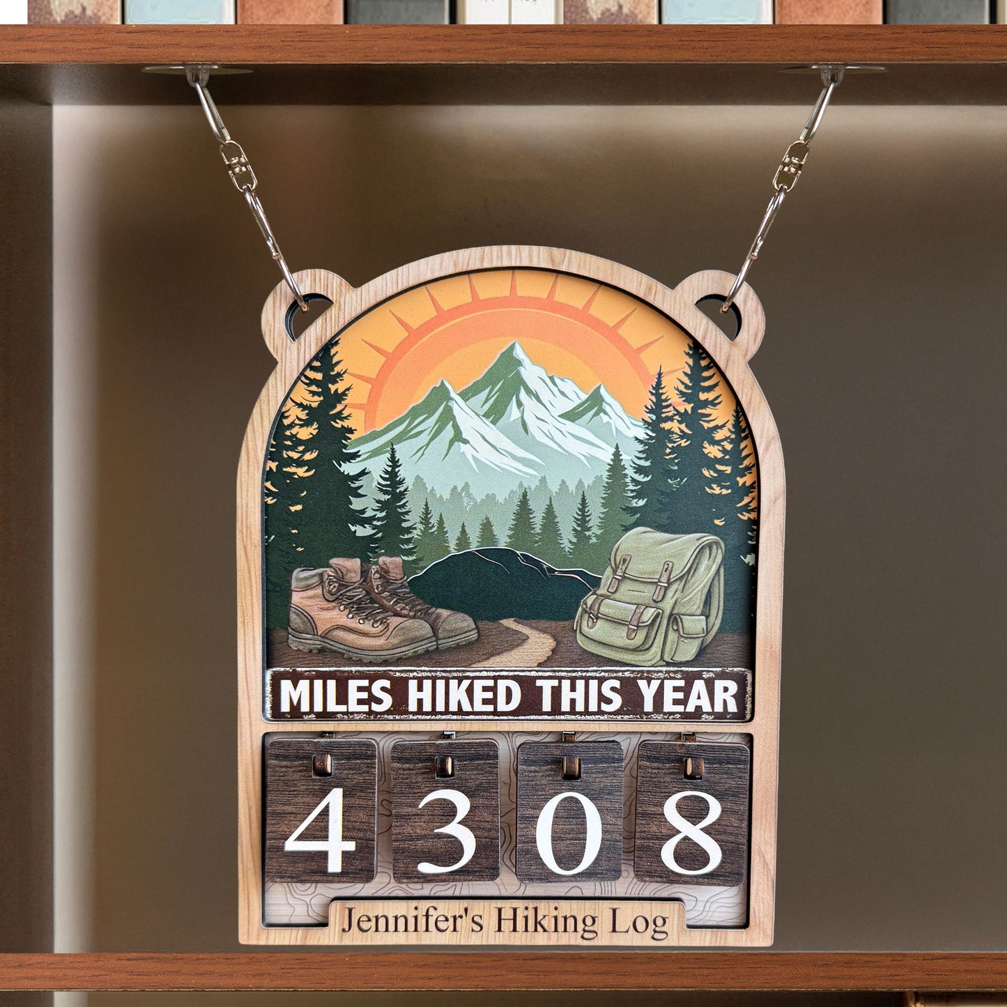 Mountain Hiking Log - Personalized Hiking Miles Tracker Sign